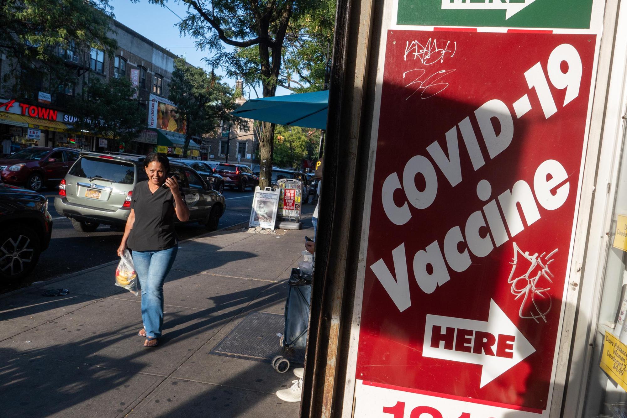 A pharmacy advertises COVID-19 testing and a vaccine on Sept. 4, 2025, in the Brooklyn borough of New York City. (Spencer Platt/Getty Images North America/TNS)

