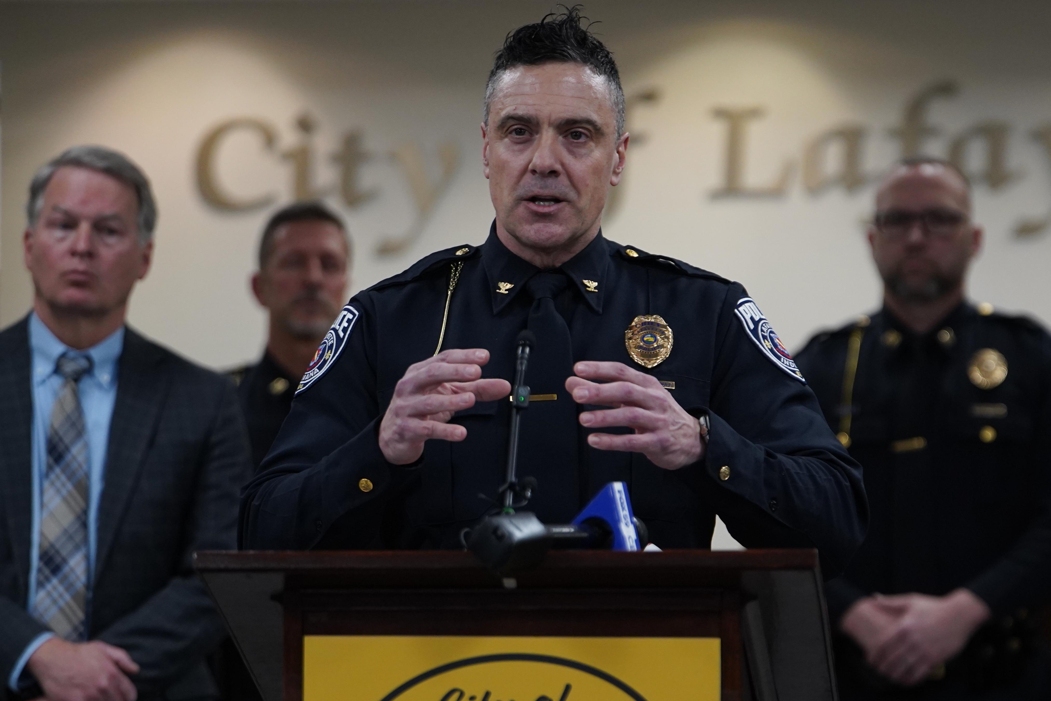 Lafayette Police chief Scott Galloway speaks at a news briefing...
